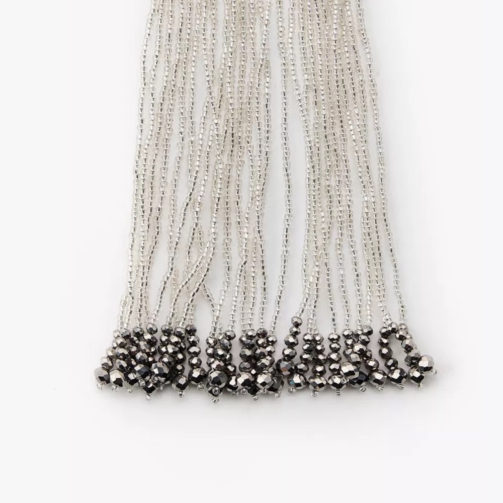 ZARA BEADED TIE NECKLACE Elegant Silver Beaded Necklace Bloggers favorite - Picture 7 of 9